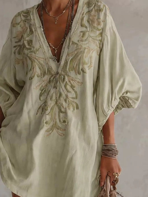 Full Size Embroidered V-Neck Mini Dress Plus Size - alternate view 6