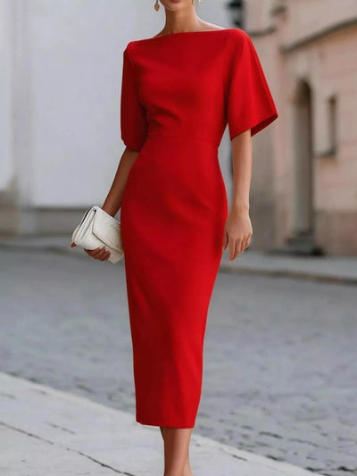Half Sleeve Boat Neck Midi Dress - alternate view 8