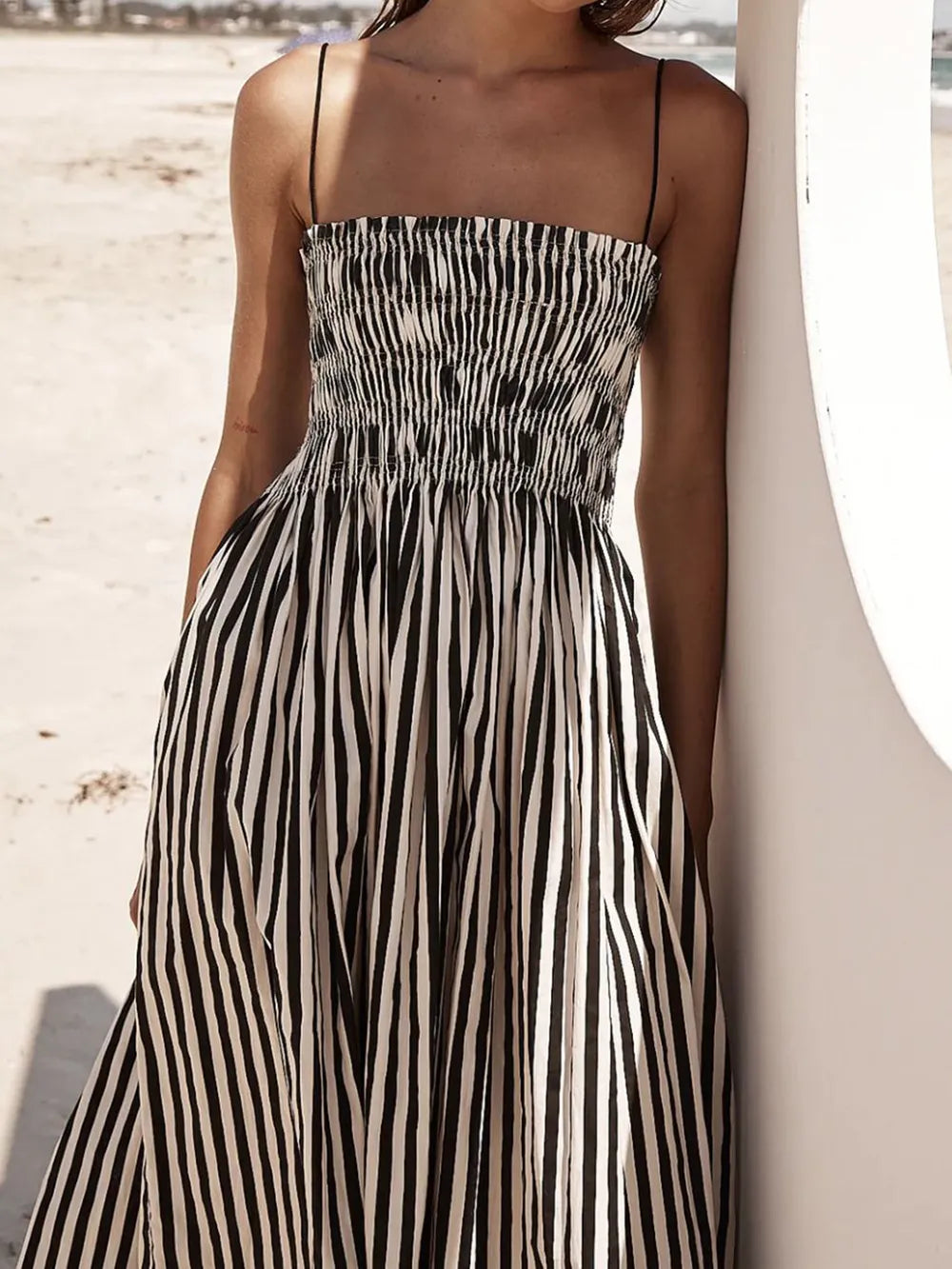 Smocked Striped Square Neck Cami Dress - alternate view 5