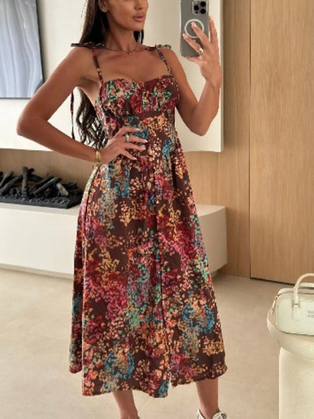 Printed Tie-Strap Midi Dress - alternate view 22