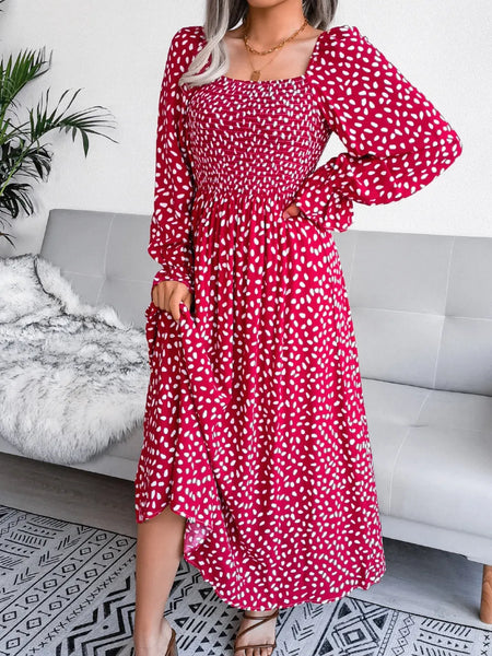 Smocked Square Neck Flounce Sleeve Dress - alternate view 9