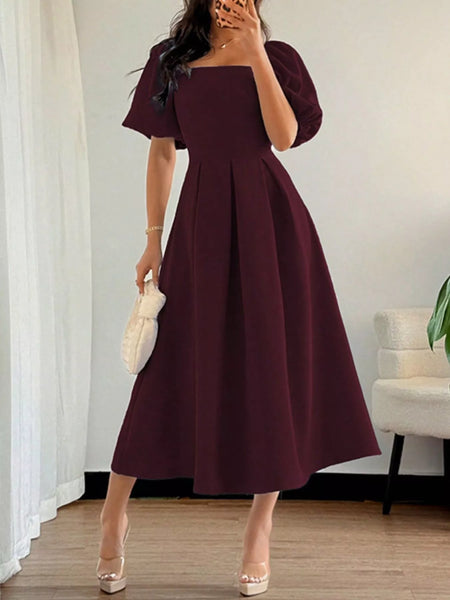 Square Neck Flutter Sleeve Midi Dress - alternate view 2