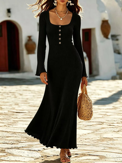 Button-Front Ribbed Knit Maxi Dress - alternate view 7