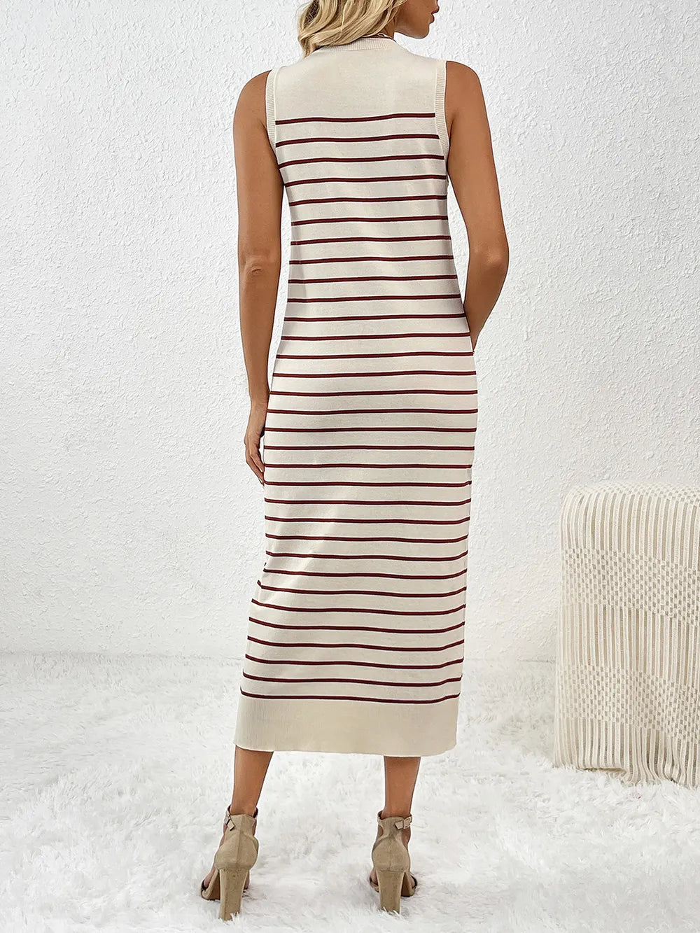 Round Neck Sleeve Midi Knit Dress - alternate view 7