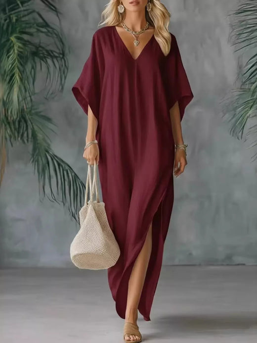 Full Size V-Neck Maxi Dress with Side Slits Plus Size - alternate view 5