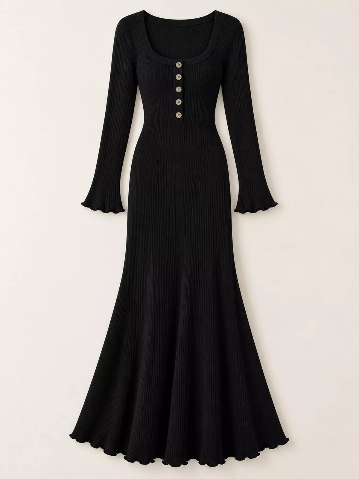 Button-Front Ribbed Knit Maxi Dress - alternate view 10