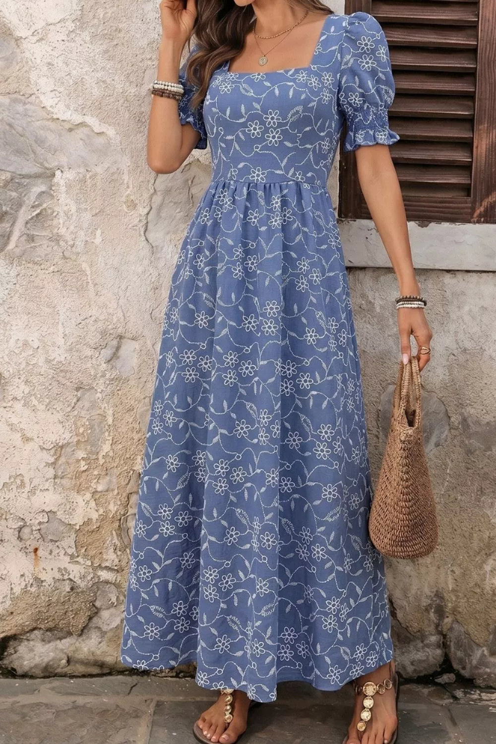 Square Neck Puff Sleeve Maxi Dress - alternate view 4