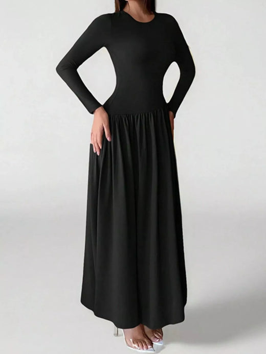Long Sleeve Ruched A-Line Maxi Dress - alternate view 6