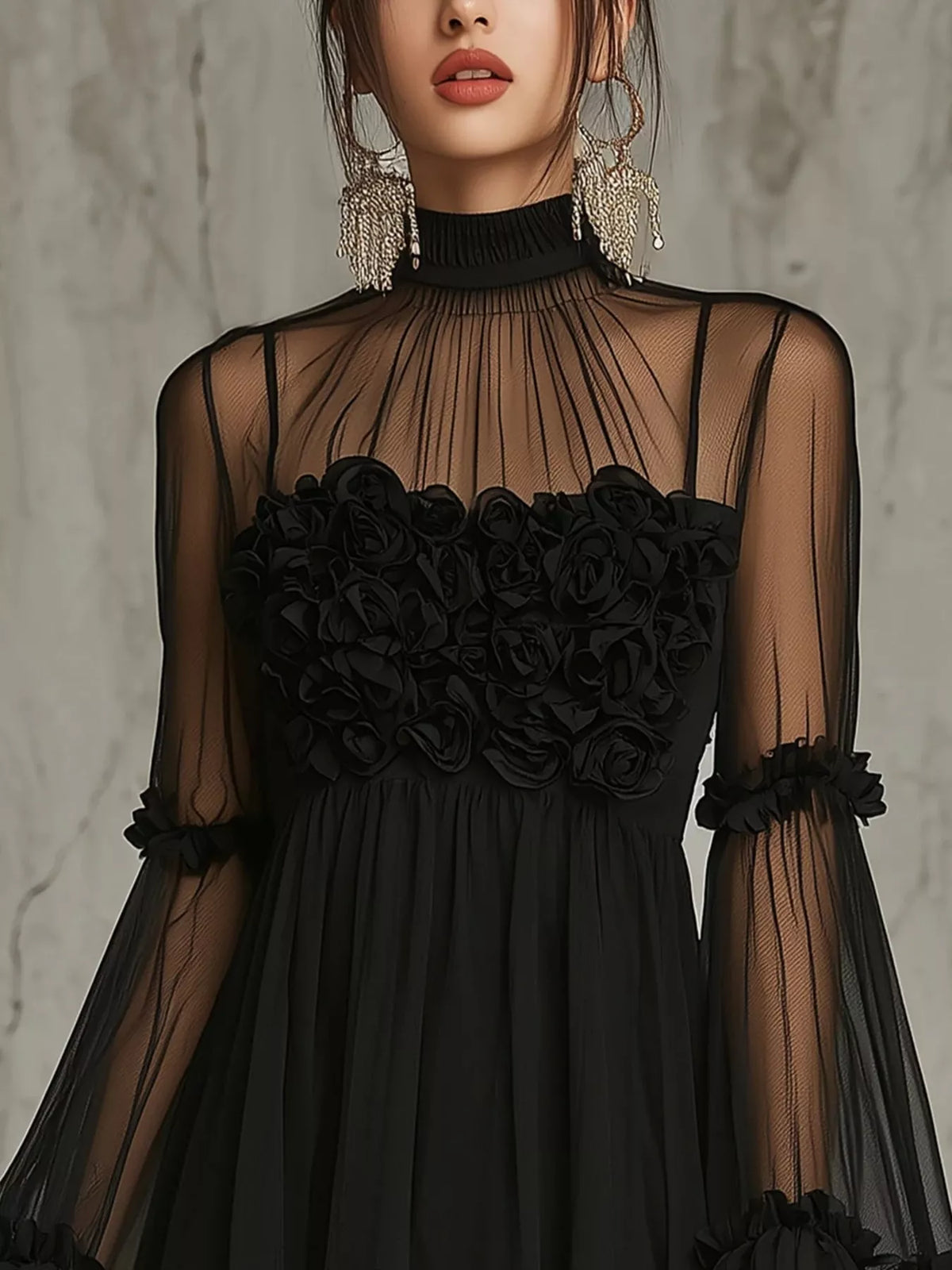 Sheer Mesh Flare Sleeve Mini Dress - alternate view 4