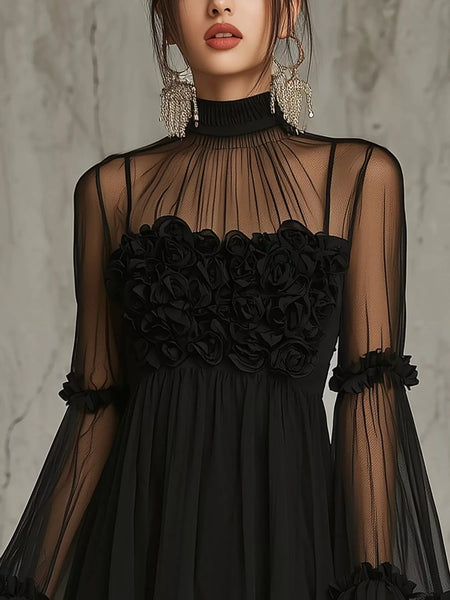 Sheer Mesh Flare Sleeve Mini Dress - alternate view 4