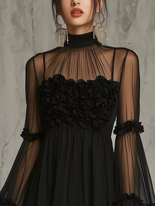 Sheer Mesh Flare Sleeve Mini Dress - alternate view 4