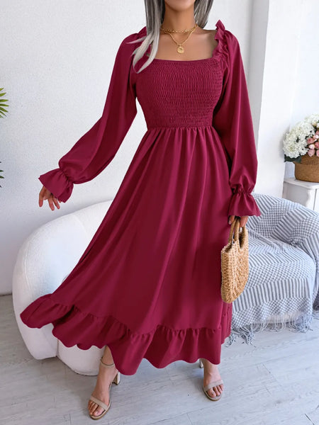 Smocked Square Neck Flounce Sleeve Dress - alternate view 10