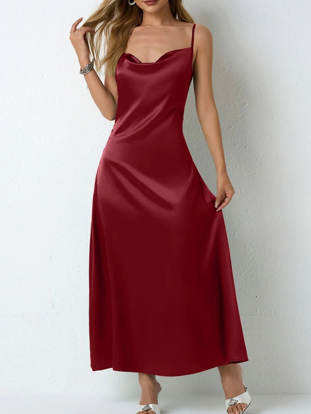 Satin Cowl Neck Cami Dress - alternate view 19