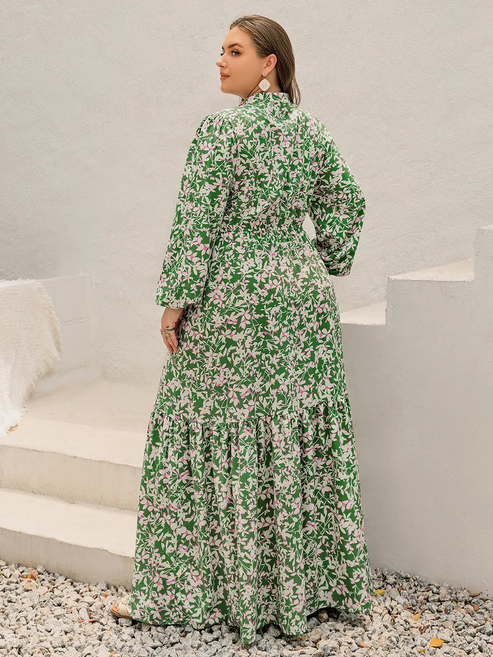 Notched Long Sleeve Maxi Dress - alternate view 12