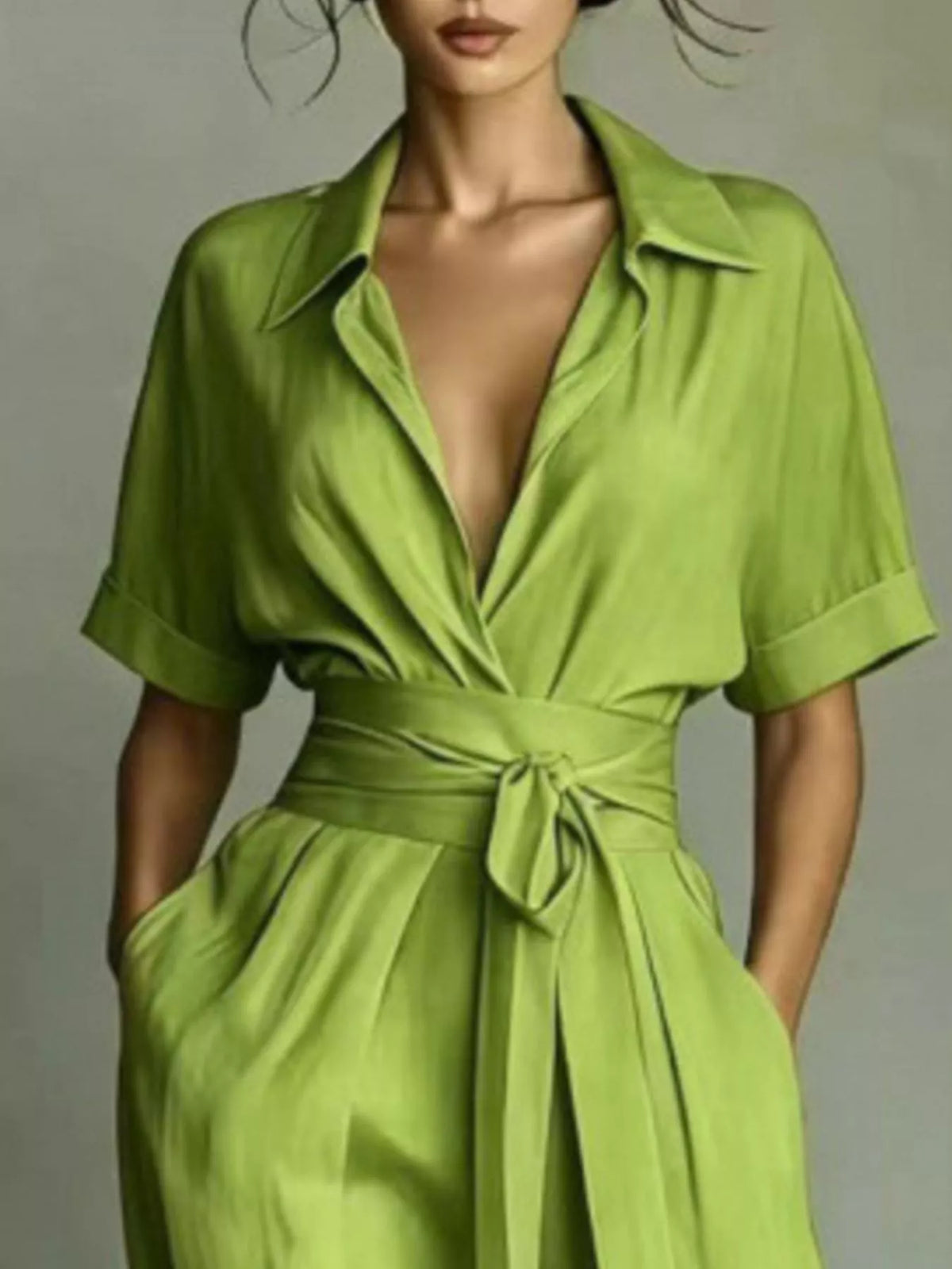 Collared Neck Maxi Shirt Dress - alternate view 9