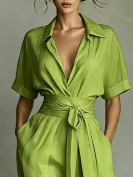 Collared Neck Maxi Shirt Dress - alternate view 9
