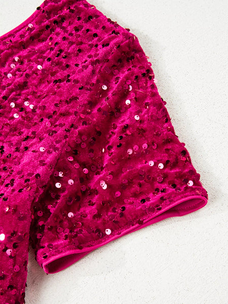 Sequin One-Shoulder Dress with High Slit - alternate view 5