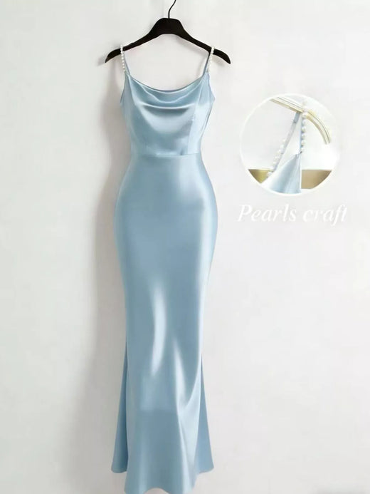 Pearl Strap Cowl Neck Satin Maxi Dress - alternate view 6