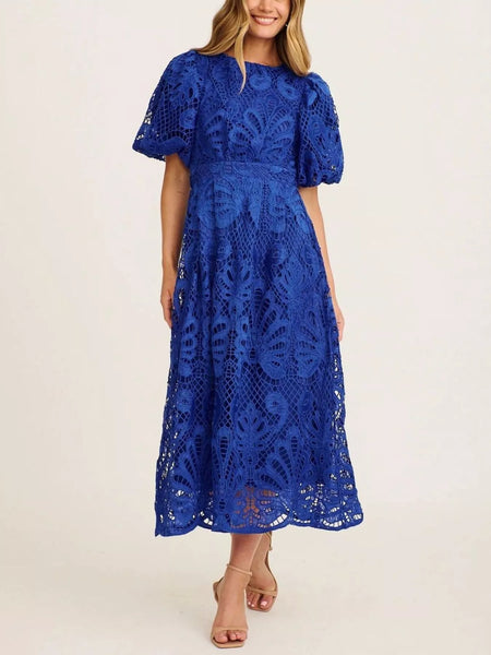 Lace Puff Sleeve Midi Dress - alternate view 2