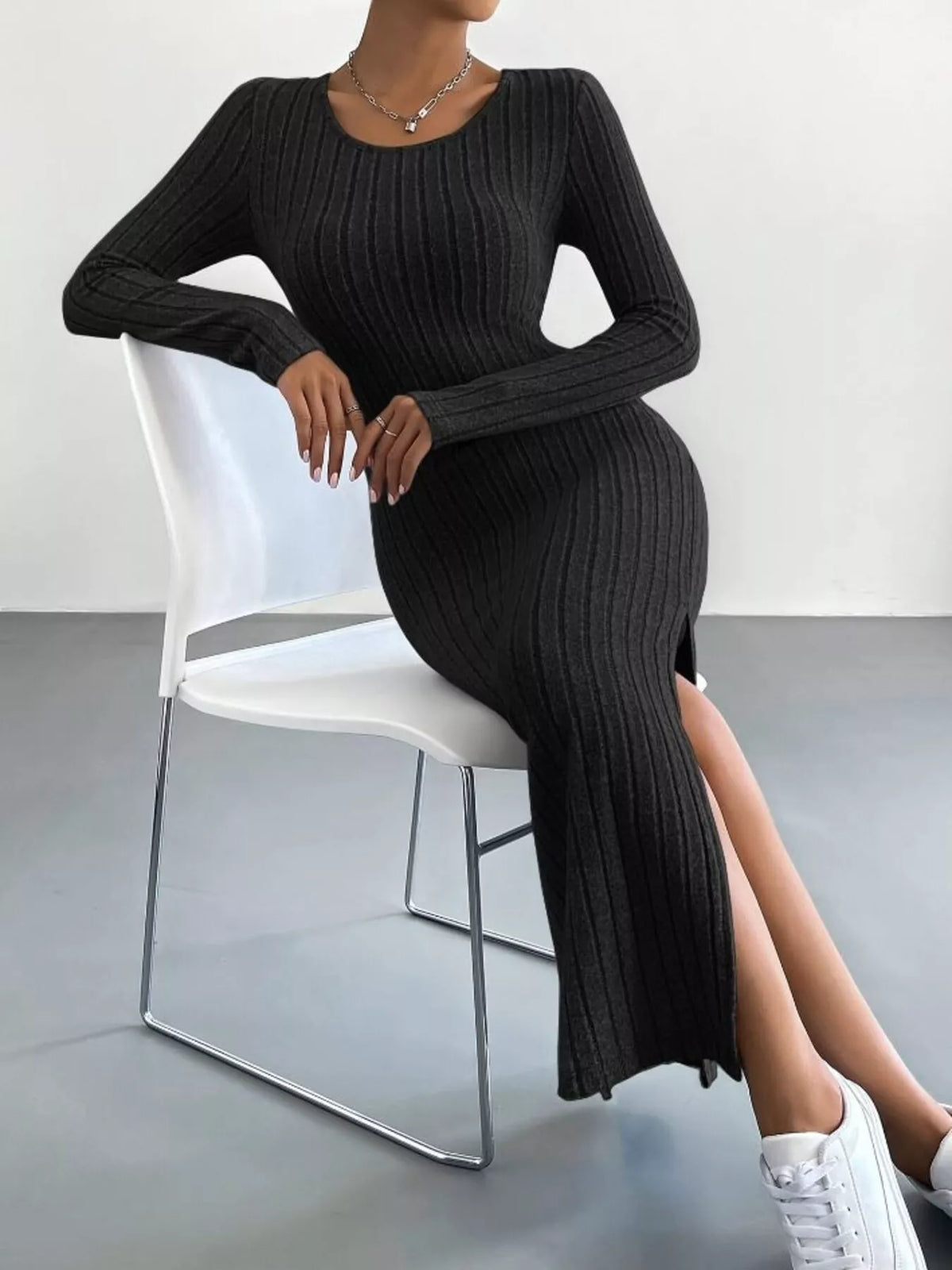 Full Size Ribbed Knit Bodycon Midi Dress Plus Size