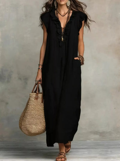 Ruffled V-Neck Maxi Dress - alternate view 2