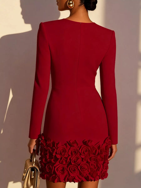 V-Neck Dress with Rose Embellishment - alternate view 9