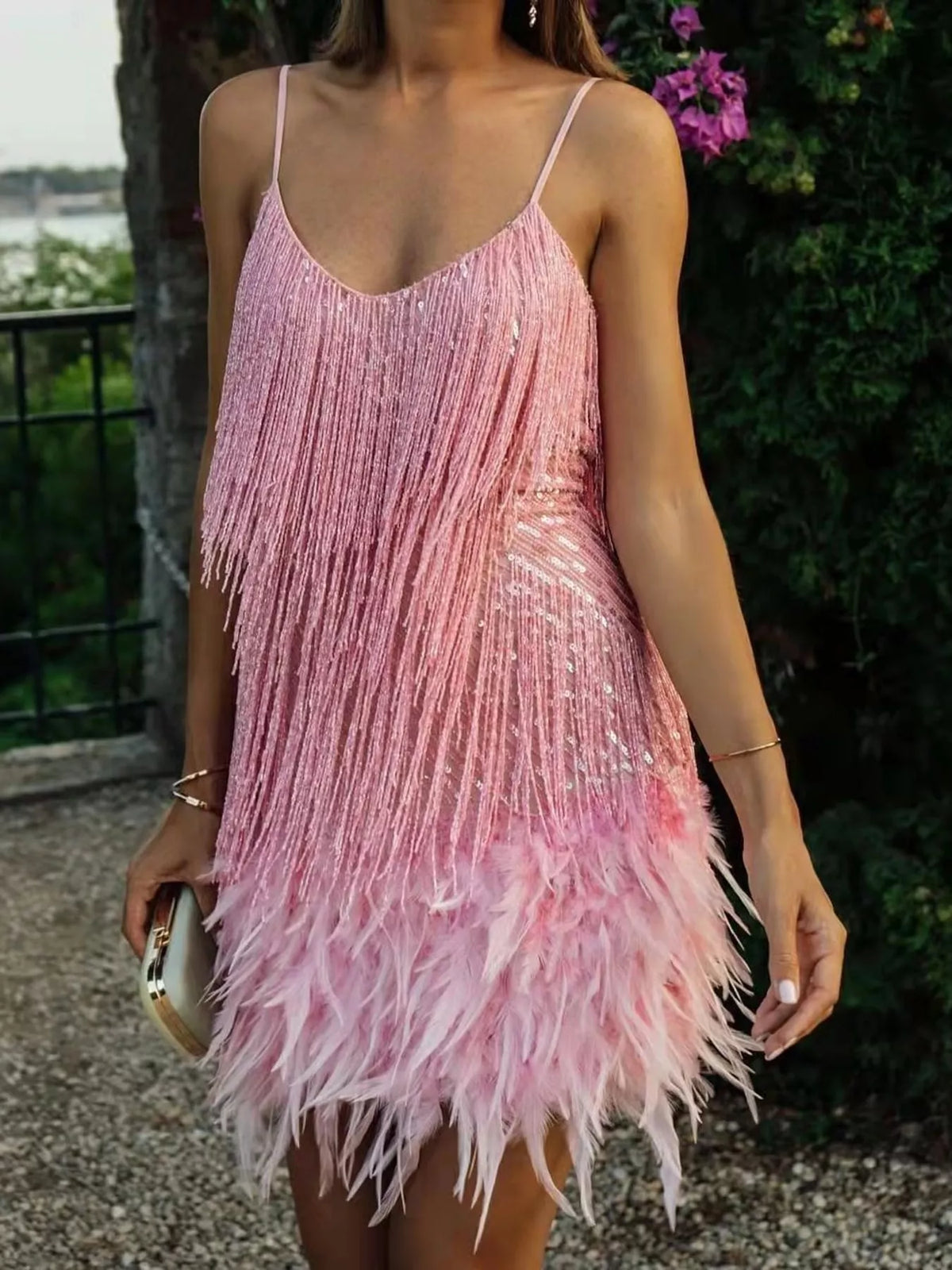 Full Size Feather Fringe Sequin Mini Dress Plus Size - alternate view 11