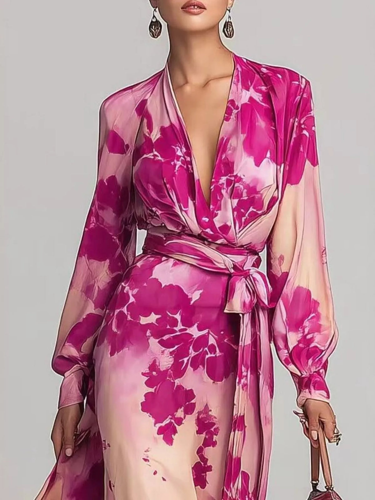 Floral Print Maxi Dress with Waist-Tie Detail - alternate view 3
