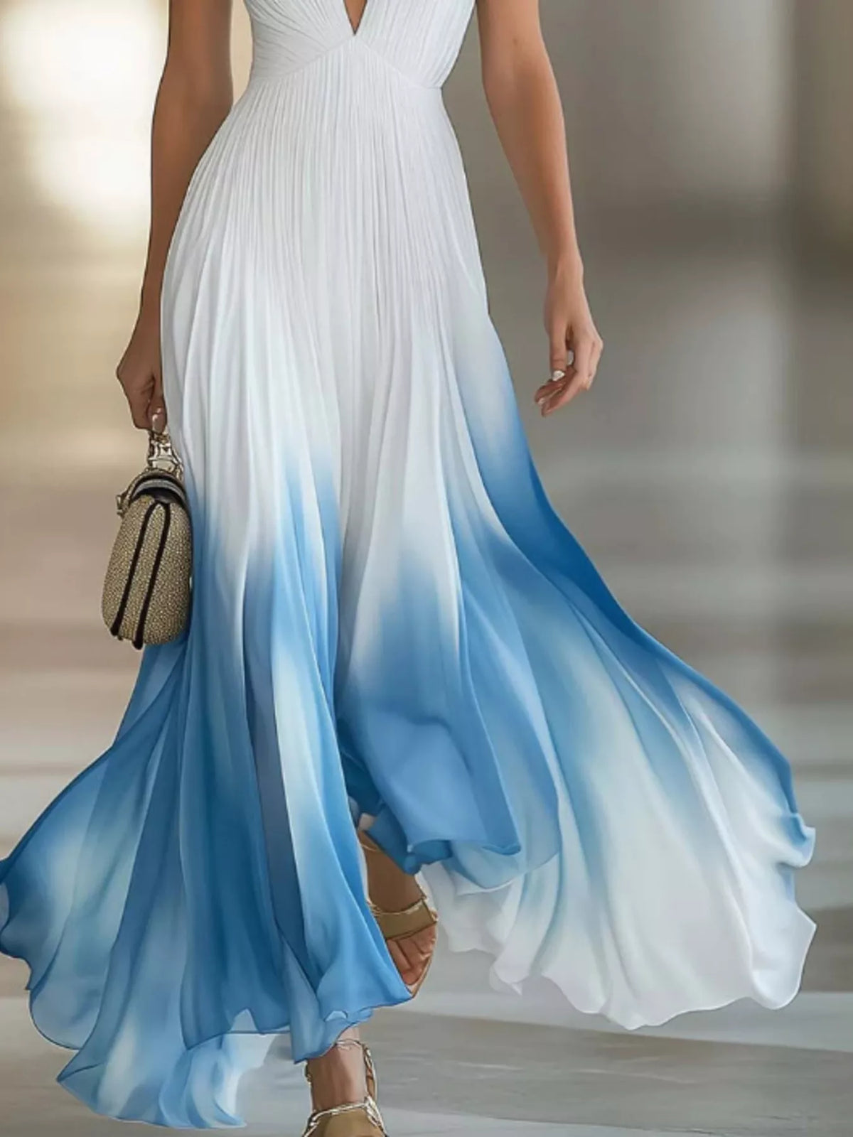 Gradient Deep V-Neck Maxi Dress - alternate view 3