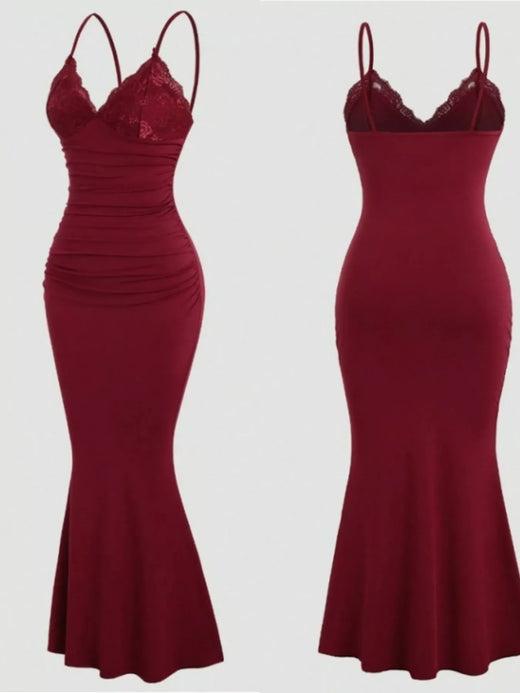 Lace Trim Ruched Mermaid Dress - alternate view 2