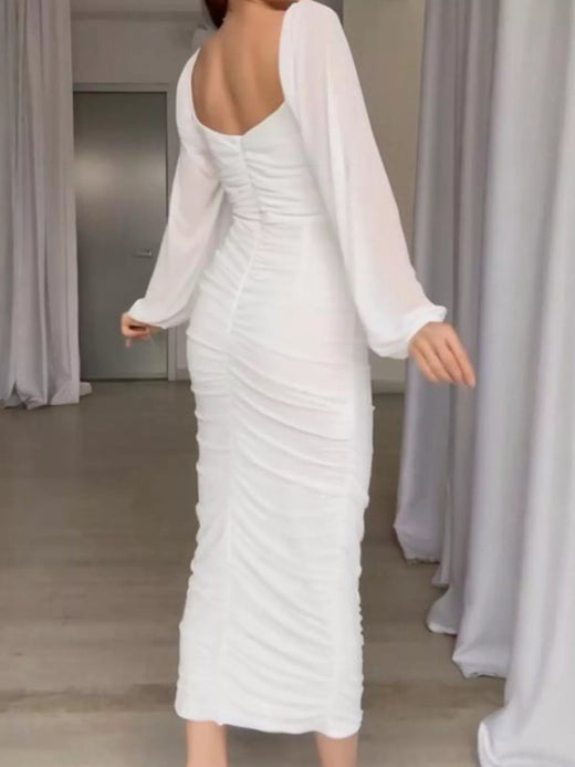 Ruched Sheer Long Sleeve Dress - alternate view 3