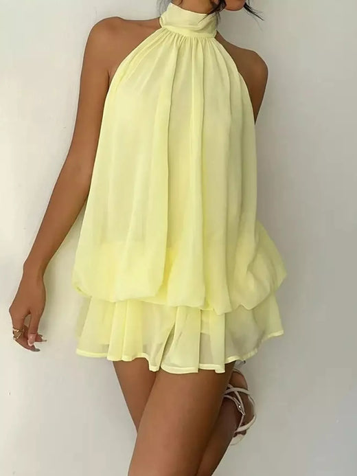 Halter Neck Chiffon Mini Dress - alternate view 4