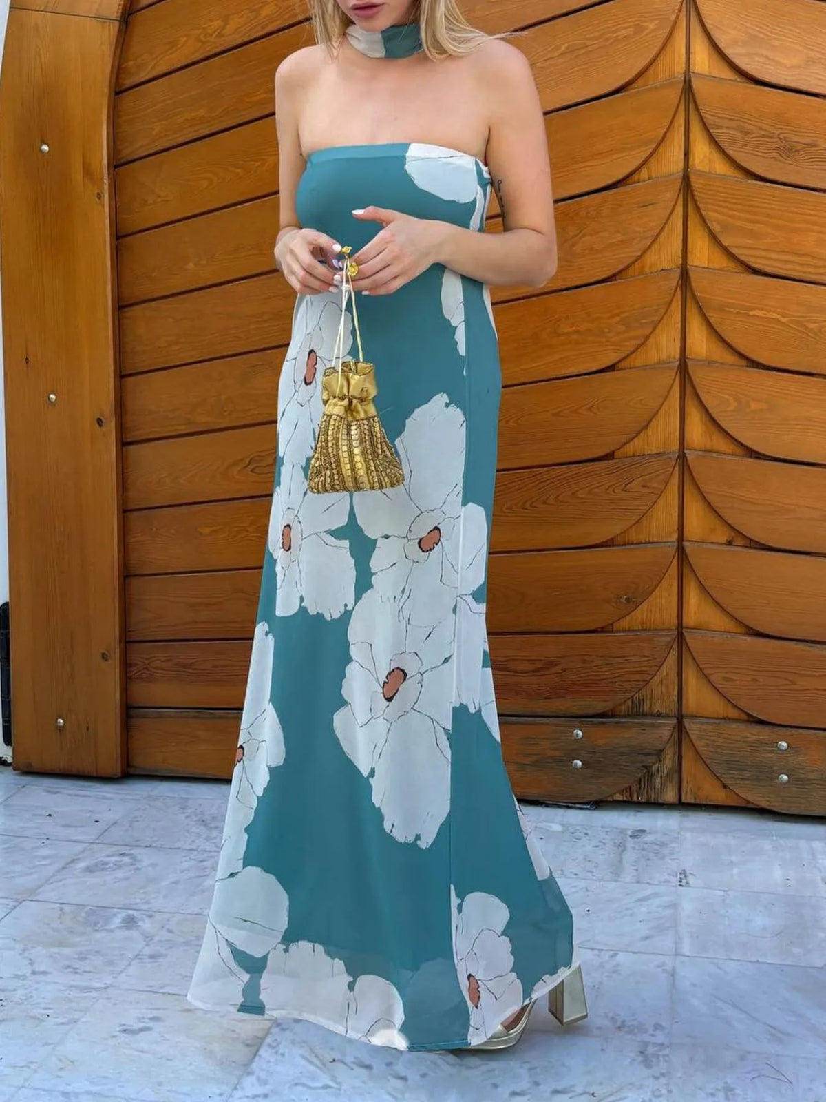 Printed Tube Maxi Dress