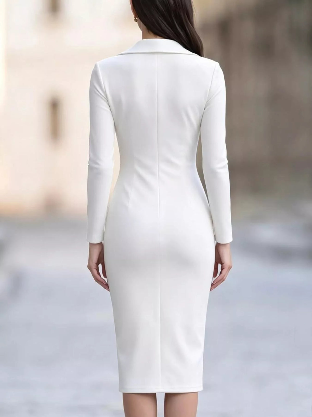 Elegant Asymmetric Zipper Lapel Bodycon Midi Dress - alternate view 5