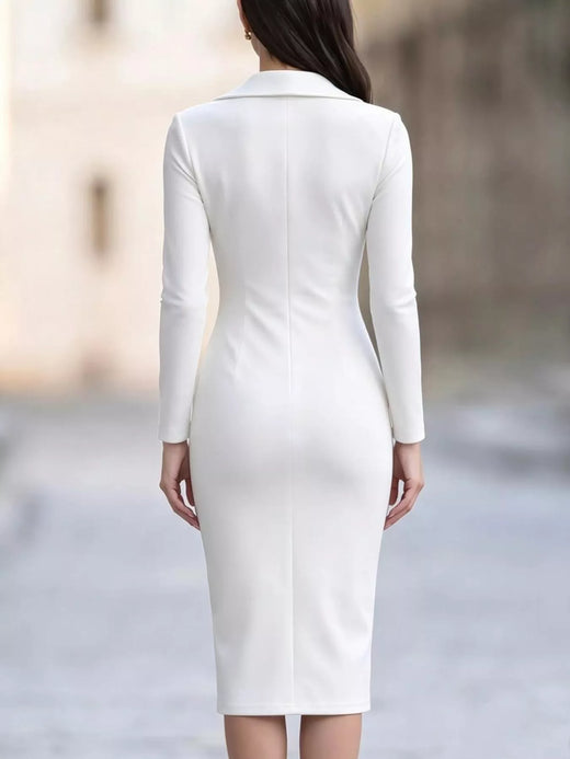 Elegant Asymmetric Zipper Lapel Bodycon Midi Dress - alternate view 5