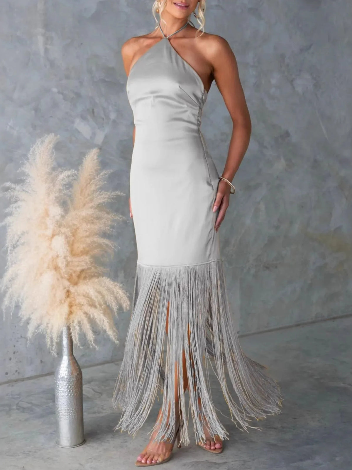 Fringe Halter Neck Sleeveless Dress - alternate view 10