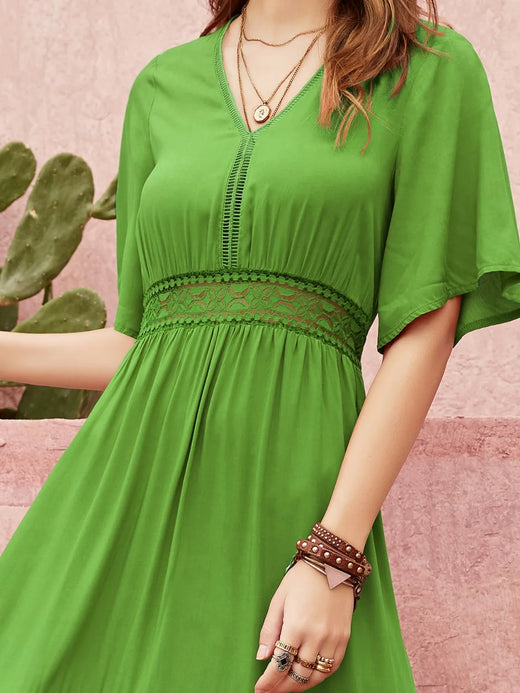 Lace Detail V-Neck Short Sleeve Dress - alternate view 2