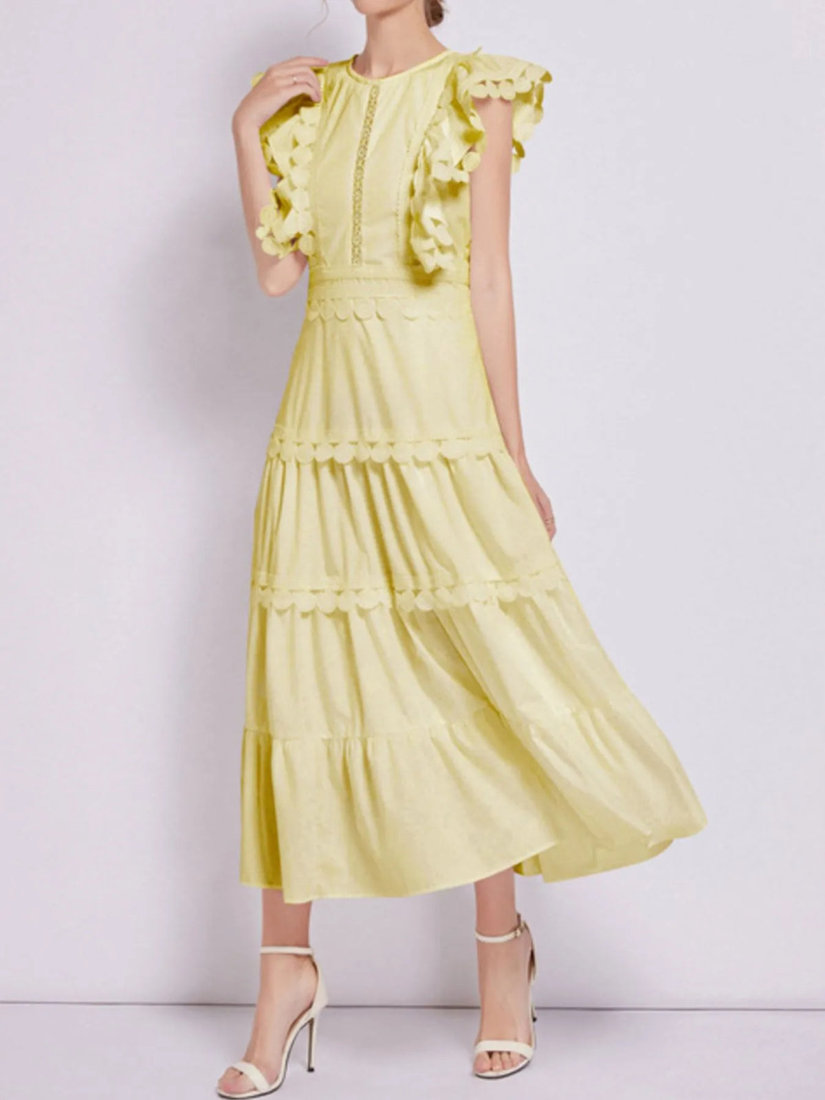 Sleeveless Ruffled Tiered Dress with Embroidered Trim - alternate view 4