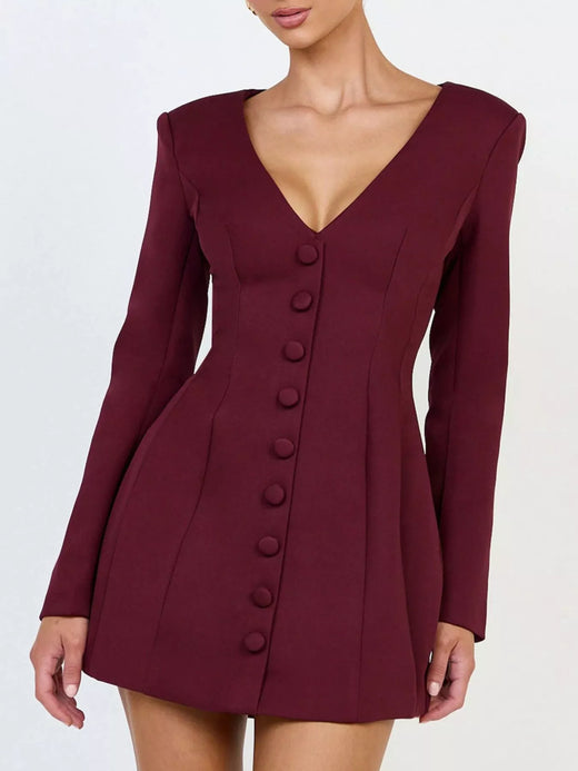 Deep V-Neck Button-Down Blazer Dress - alternate view 3