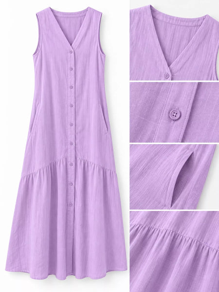 Full Size V-Neck Button Front Sleeveless Midi Dress Plus Size - alternate view 30