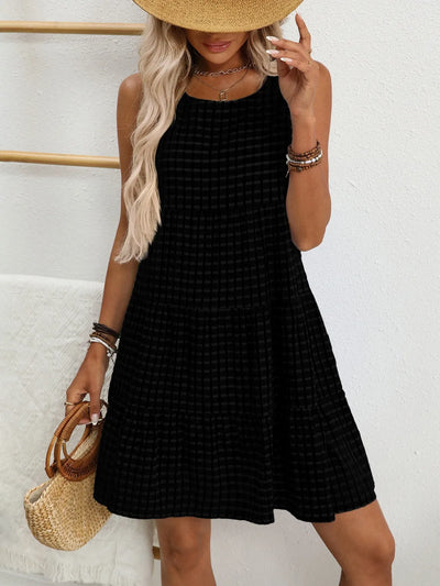 Plaid Round Neck Sleeveless Mini Dress - alternate view 19