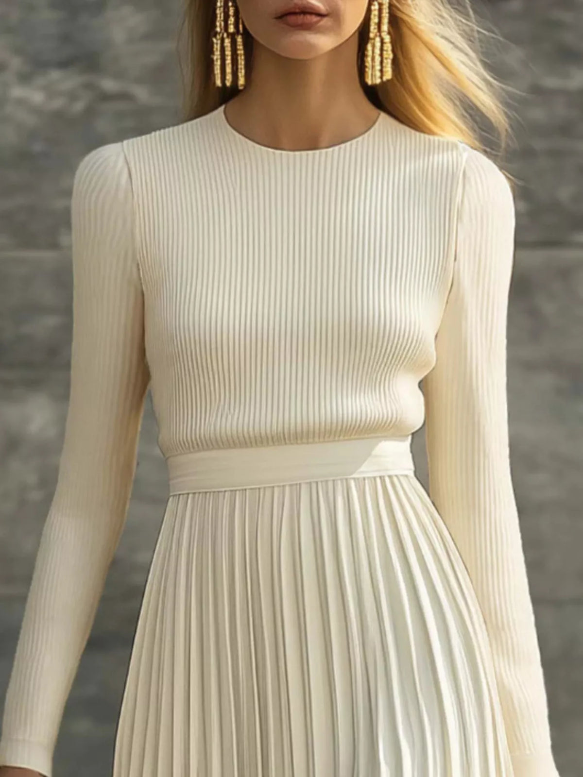 Ribbed Knit Pleated Midi Dress - alternate view 3