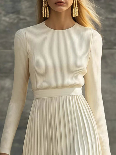 Ribbed Knit Pleated Midi Dress - alternate view 3
