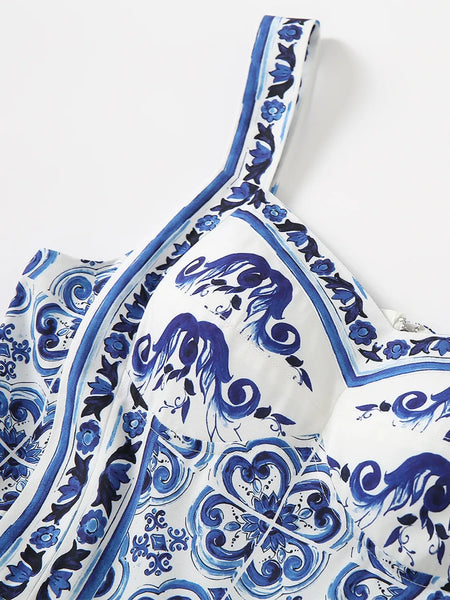 Smocked Printed Wide Strap Dress - alternate view 8