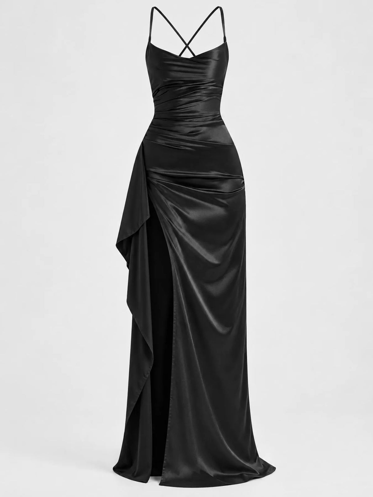 Satin Ruched High-Slit Maxi Dress - alternate view 15
