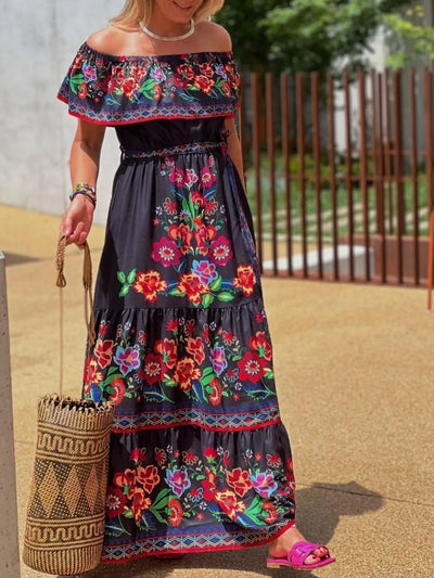 Floral Off Shoulder Ruffle Maxi Dress - alternate view 7