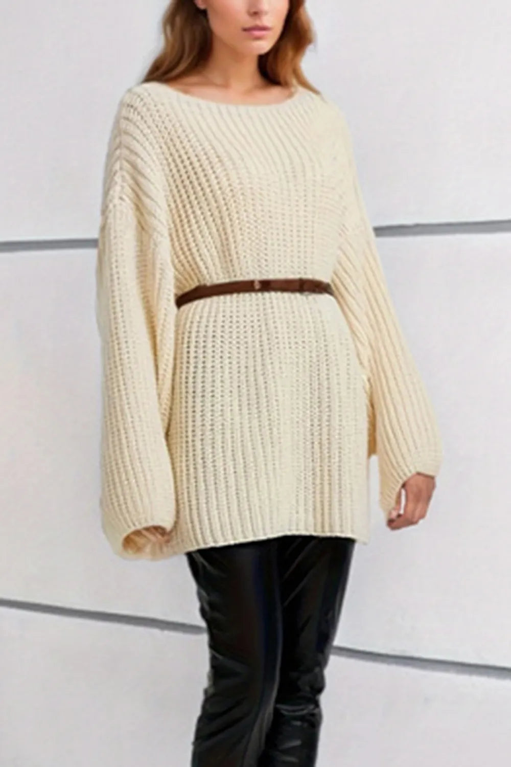 Boat Neck Dropped Shoulder Mini Sweater Dress - alternate view 6