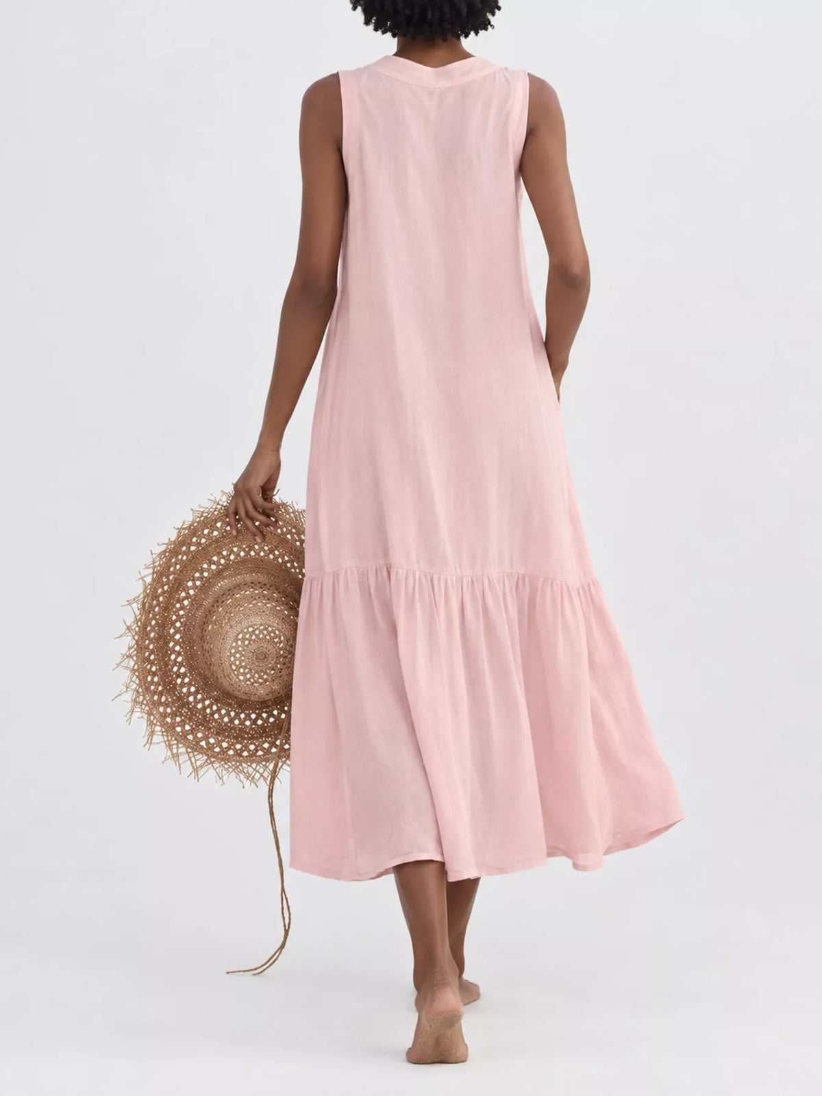Full Size V-Neck Button Front Sleeveless Midi Dress Plus Size - alternate view 23