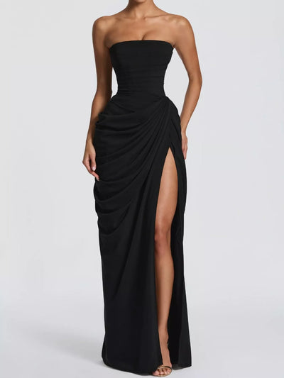 Elegant Strapless Ruched High-Slit Evening Dress - alternate view 14