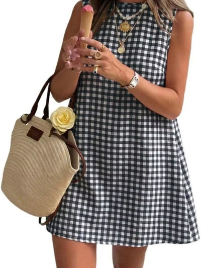 Gingham Sleeveless A-Line Mini Dress - alternate view 3